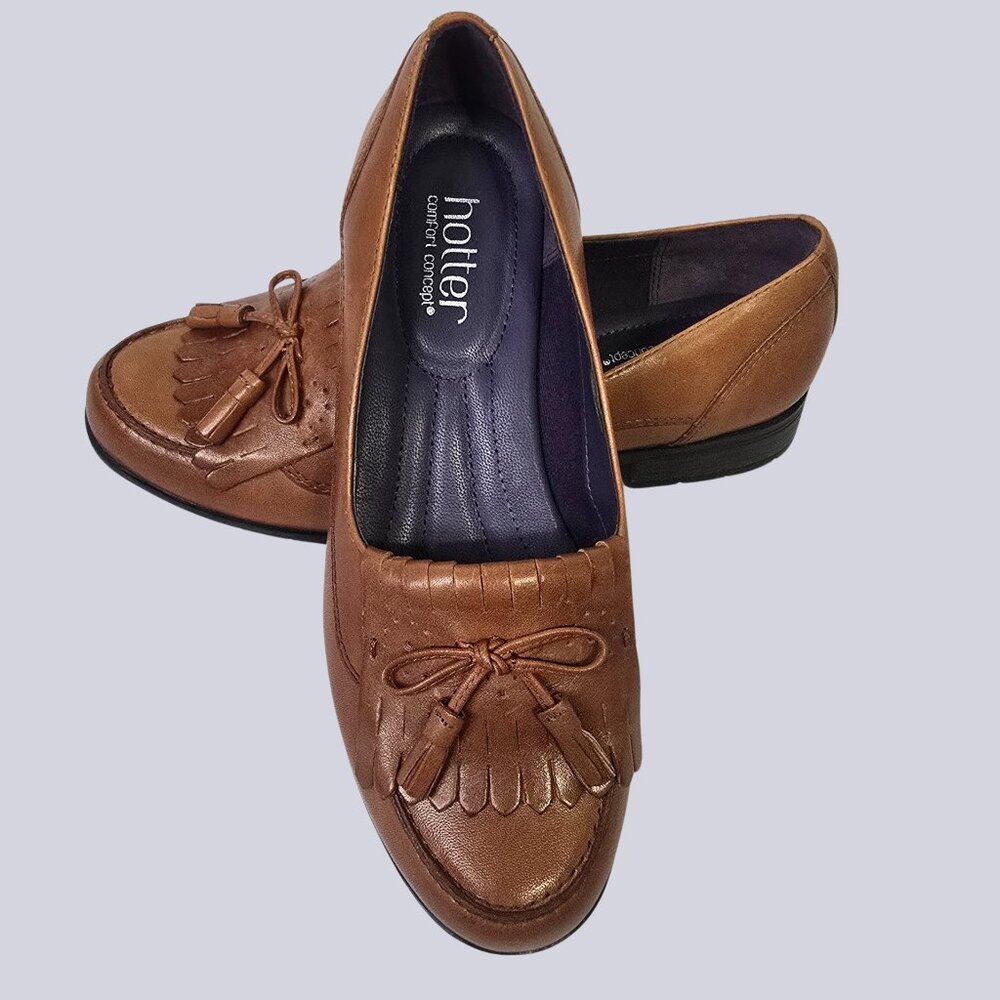 Hotter Shipley Comfort Loafers Brown Leather Size 7